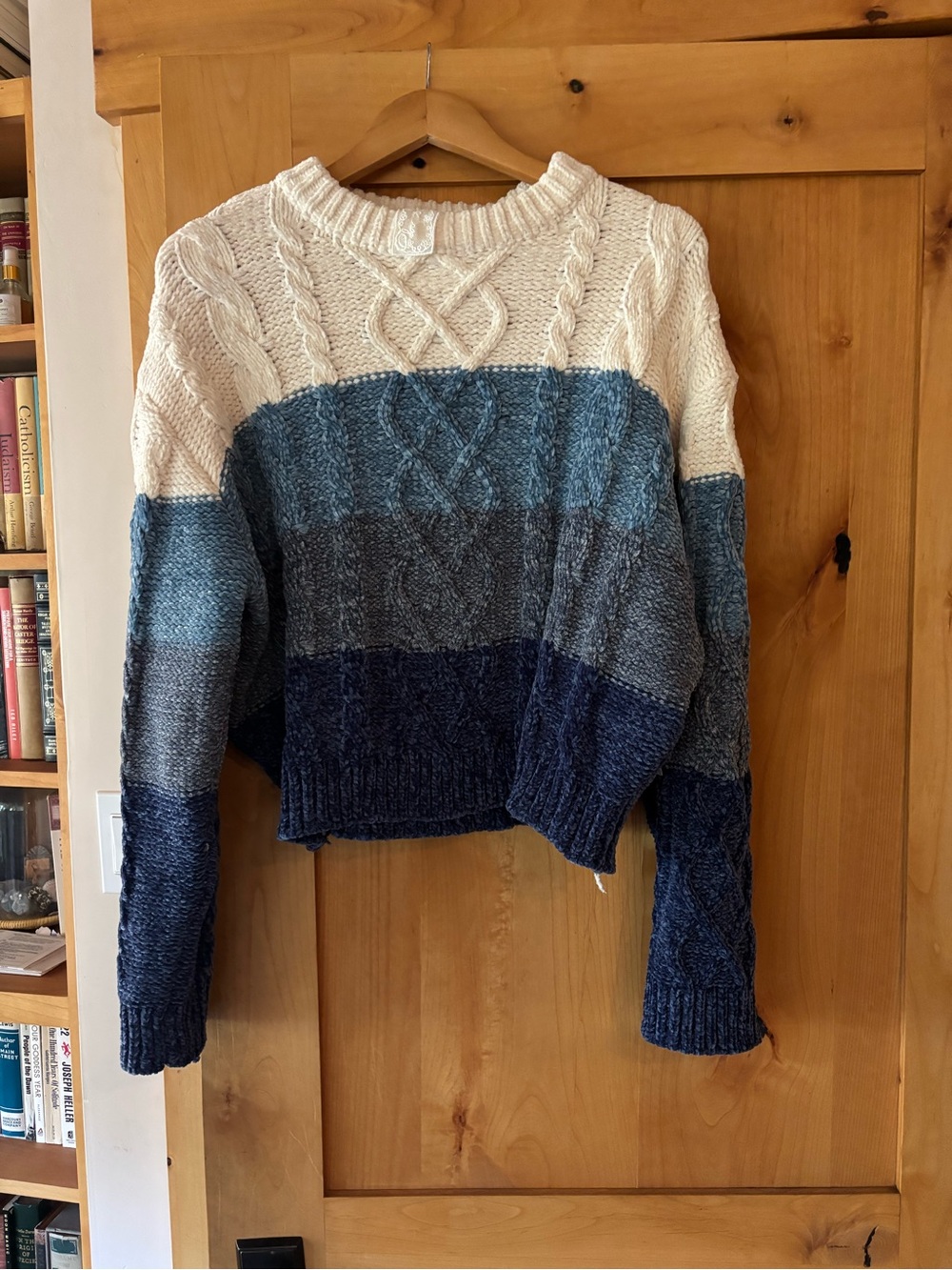 Sadie & Sage Cream to Navy Ombre Cable Knit Sweater